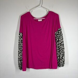Pink Lily Leopard Sleeve Long Sleeve Top Size Medium
